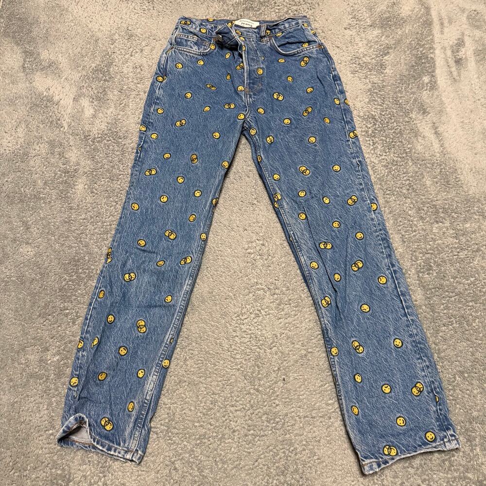 Reformation Jeans Womens 26 (28x28) Mixed Emotions High Rise Straight Smile Face